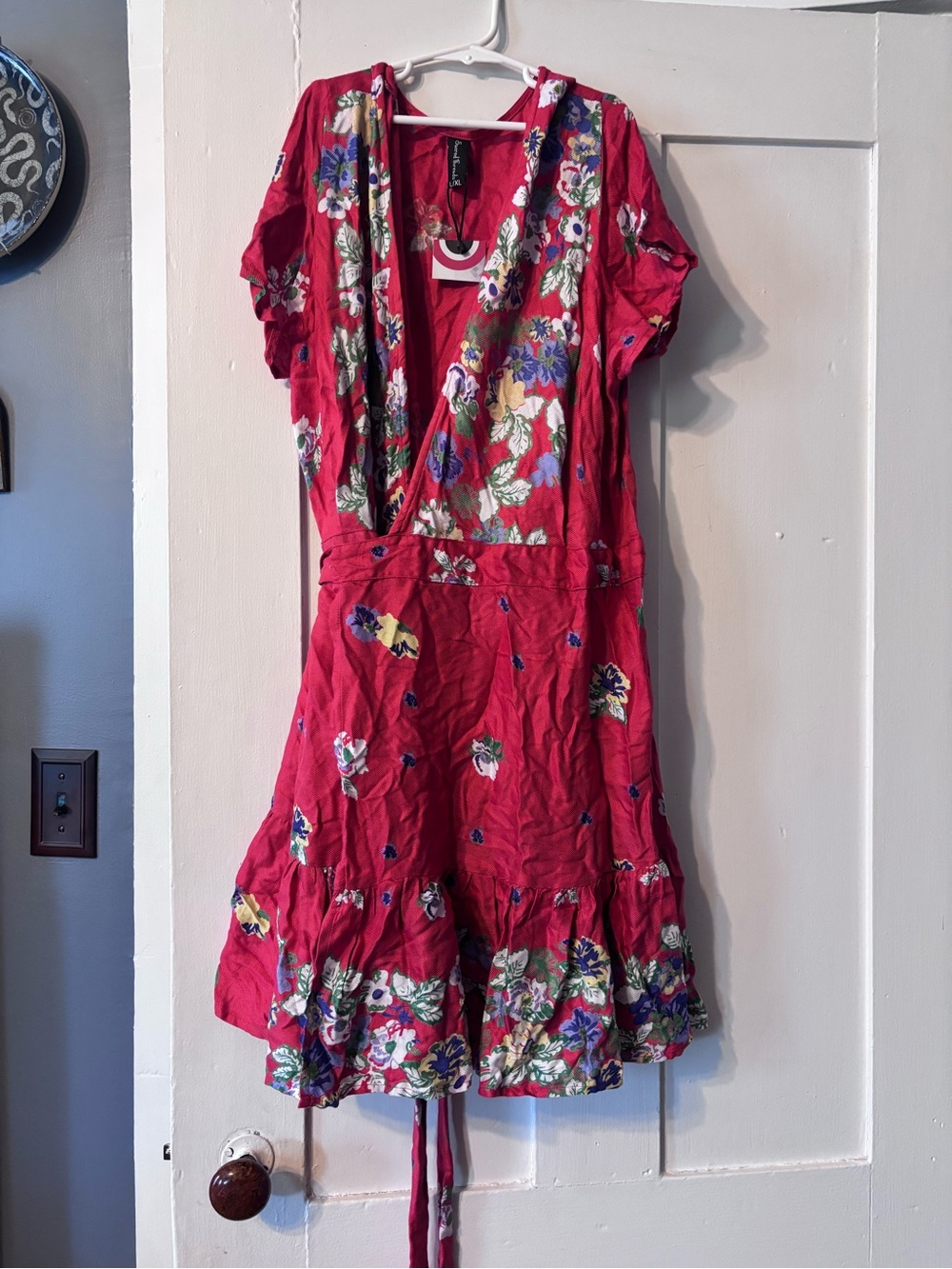 Sacred Threads Red Floral Midi Wrap Dress